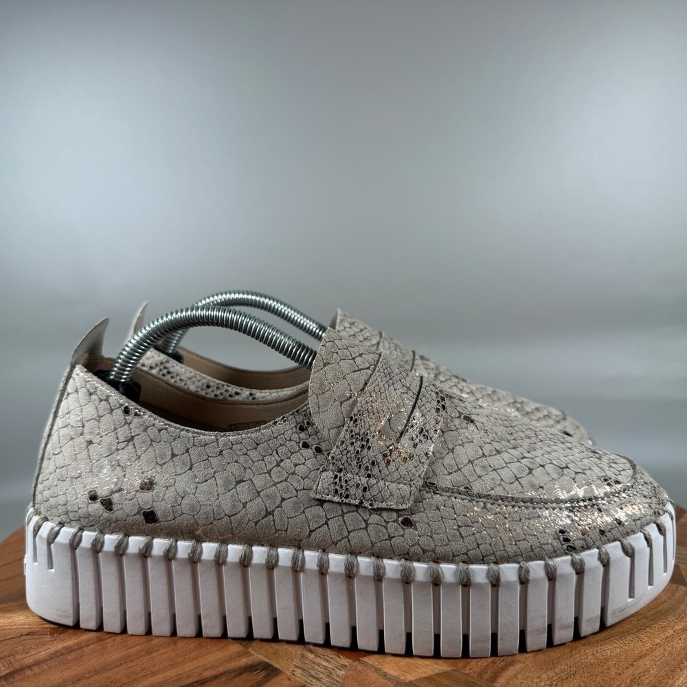 Ilse Jacobsen Cream Snake-Embossed Loafers with White Platform Sole